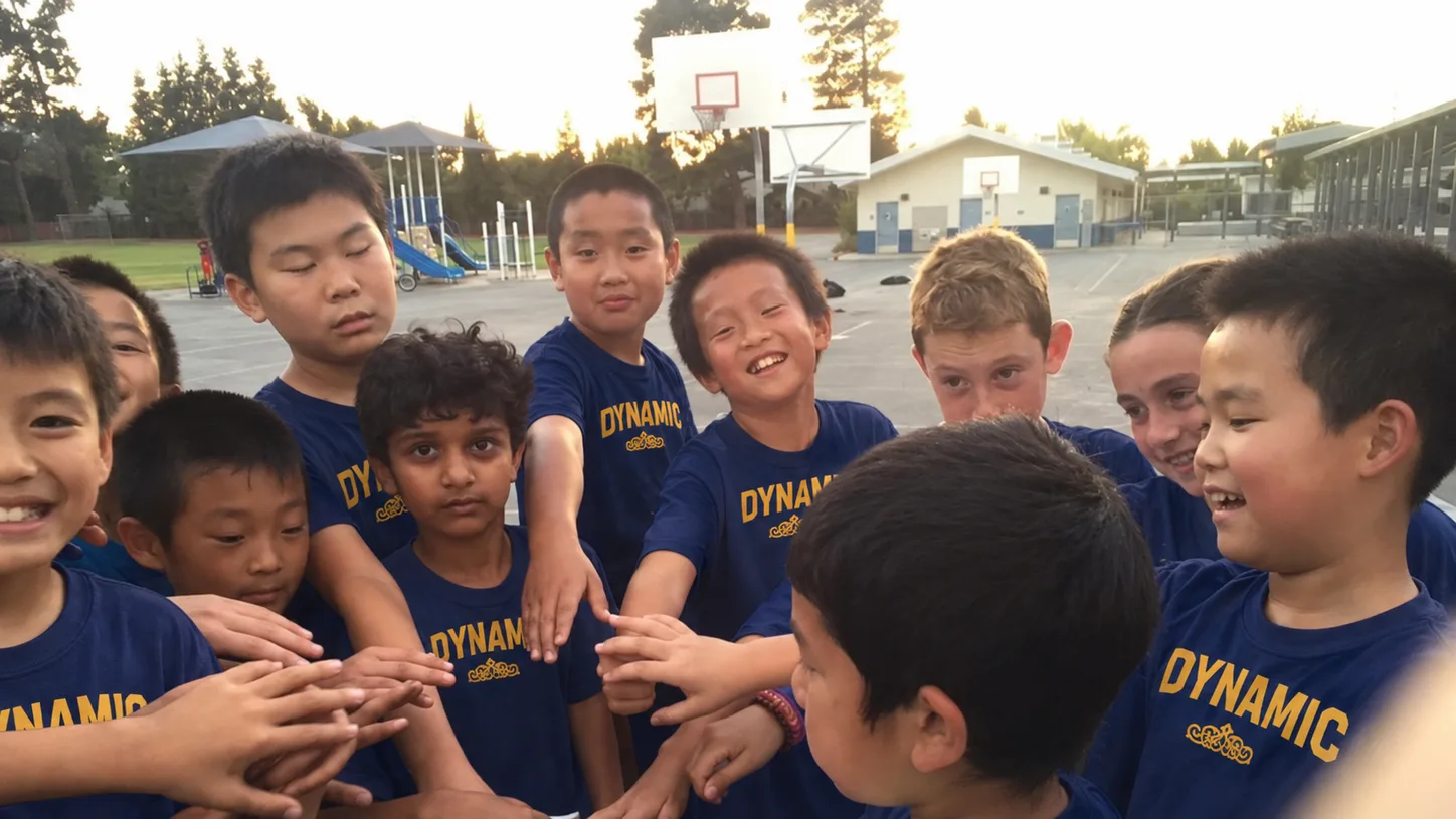 Young players in a team huddle
