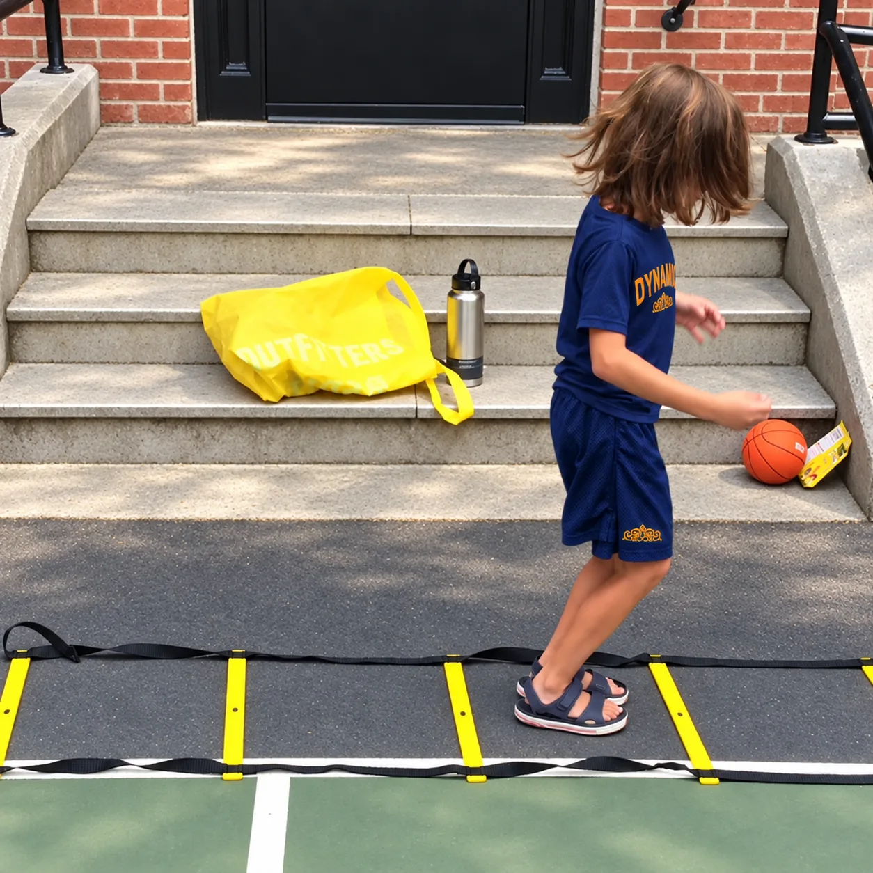 Young girl doing a footwork ladder drill